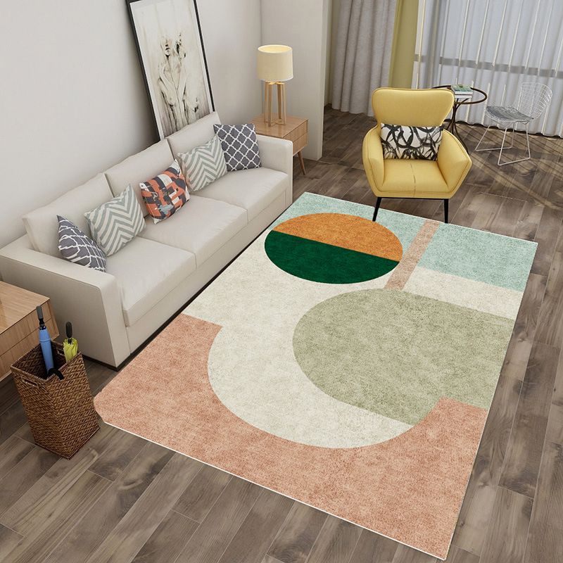 Orange Modern Rug Polyester Striped Area Rug Non-Slip Backing Rug for Home Decoration