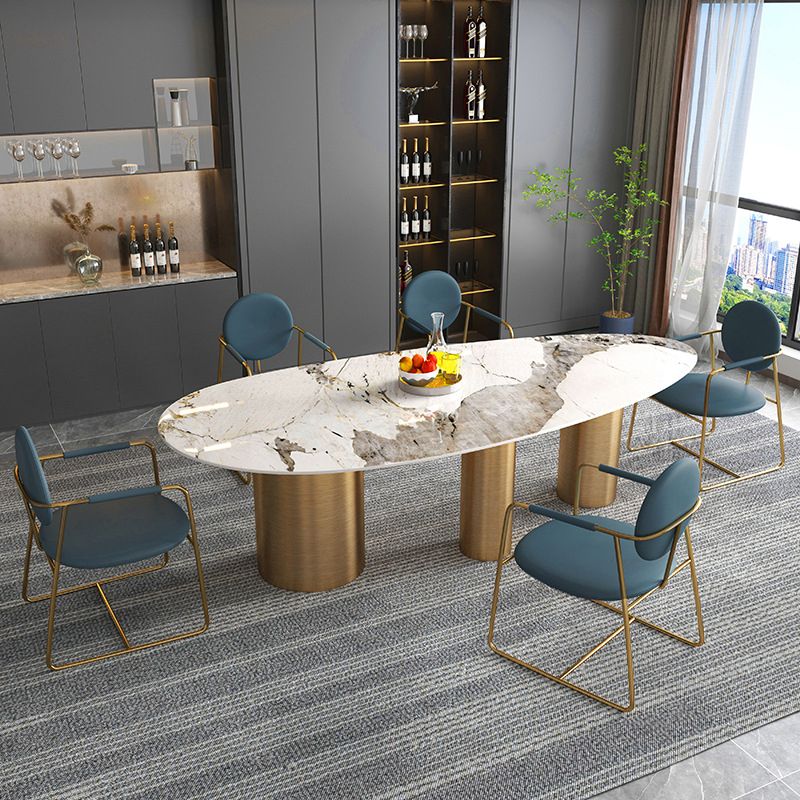 Luxury Sintered Stone Top Dining Table Rectangle Table with 3 Legs in Gold