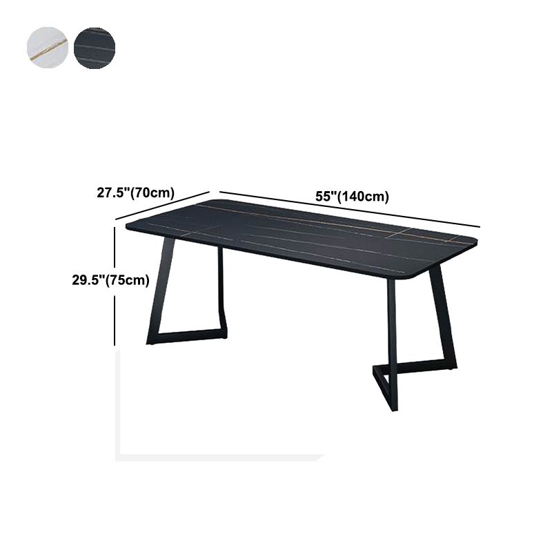 Rectangle Black Base Dining Room Kitchen Table Industrial Fixed Dinner Table