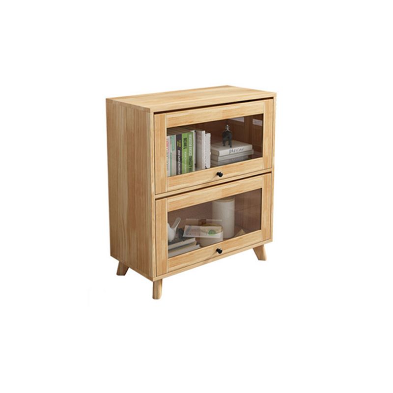 Natural Solid Wood Storage Cabinet 31.5-In Wide Glass Door Accent Cabinet