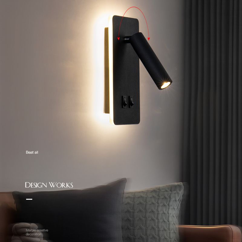 Modern 1-Spotlight Wall Sconce with Switch Squared Wall Mounted Light for Bedroom