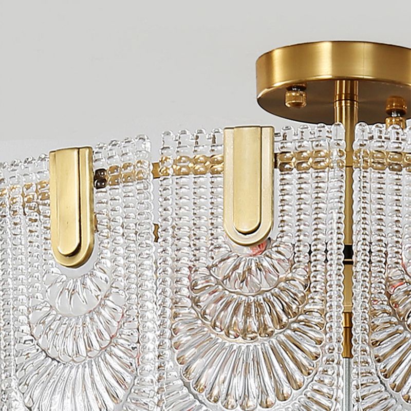 Modern Semi Flush Mount Light Glass Light Fixture in Brass for Living Room
