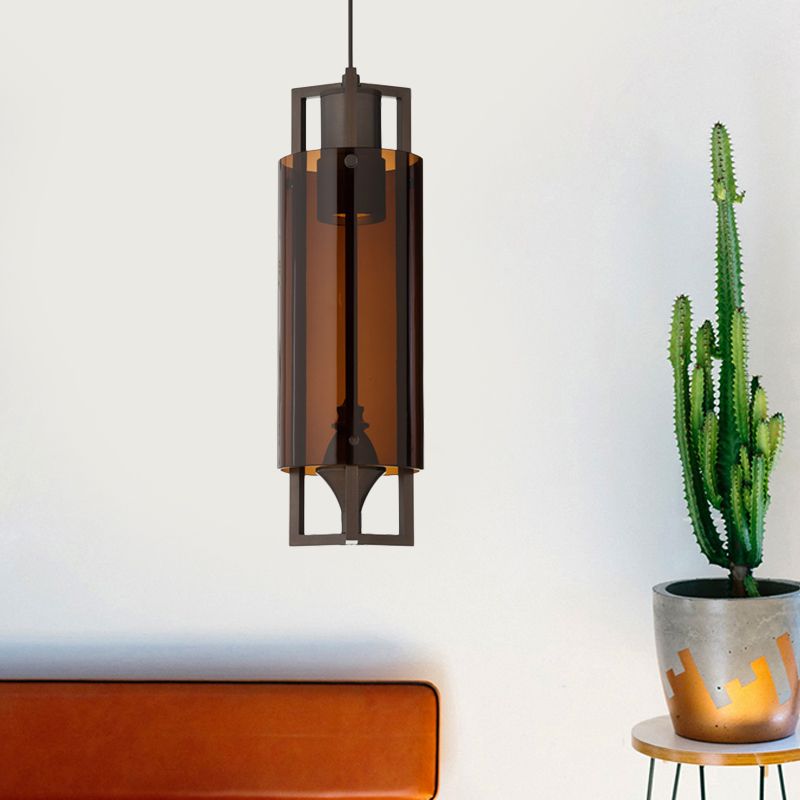 Column Dining Table Suspension Light Grey/Clear/Tan Glass 1-Light Modern Style Ceiling Fixture with Nickel Rectangle Frame