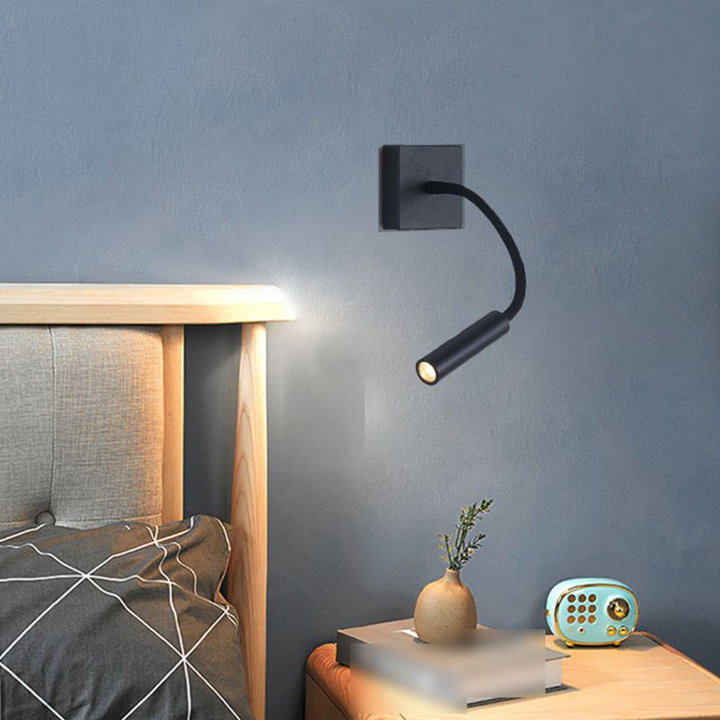 Modern Black Wall Light Square Hose 3" Wide Reading Wall Sconce for Bedroom