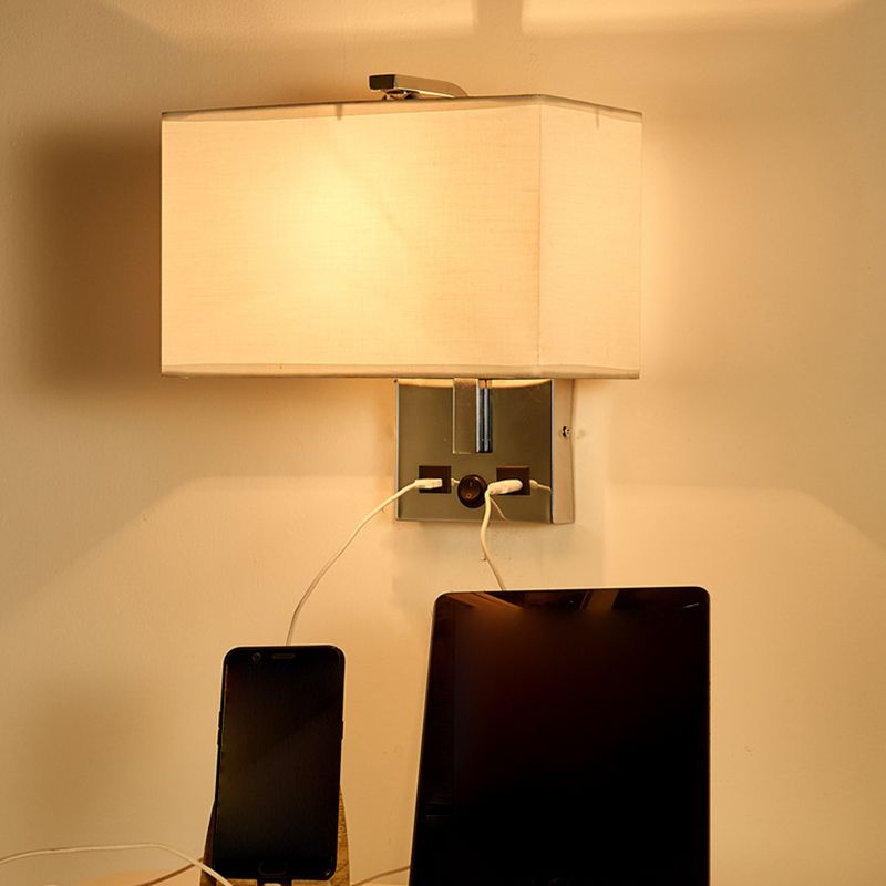 Modern Wall Sconce Rectangle Shape Metal Wall Light with Fabric Shade for Study