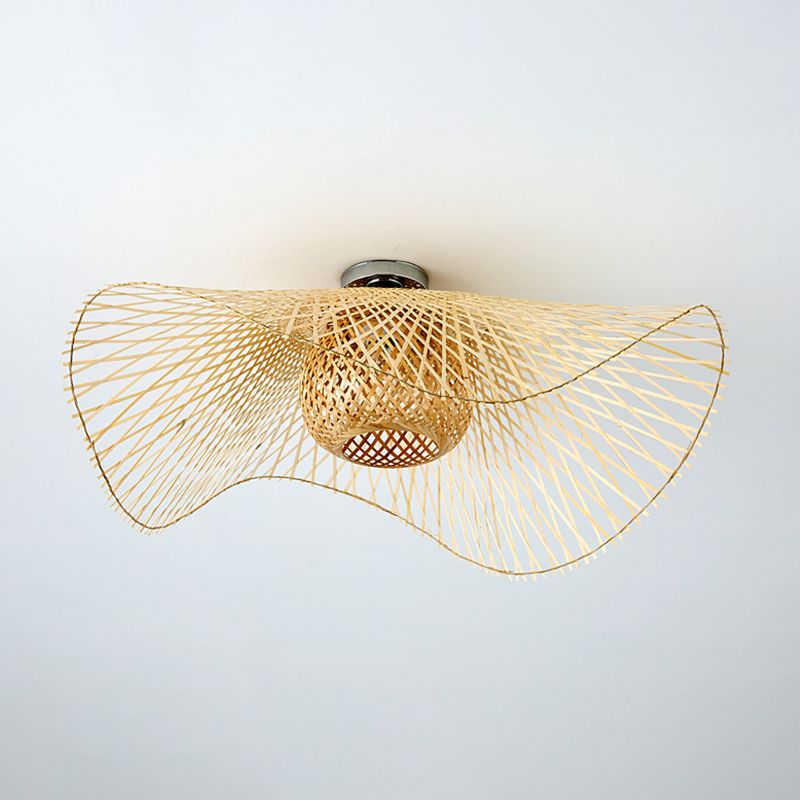 Modern Flush Mount Light Simple Ceiling Lamp with Bamboo Shade for Living Room