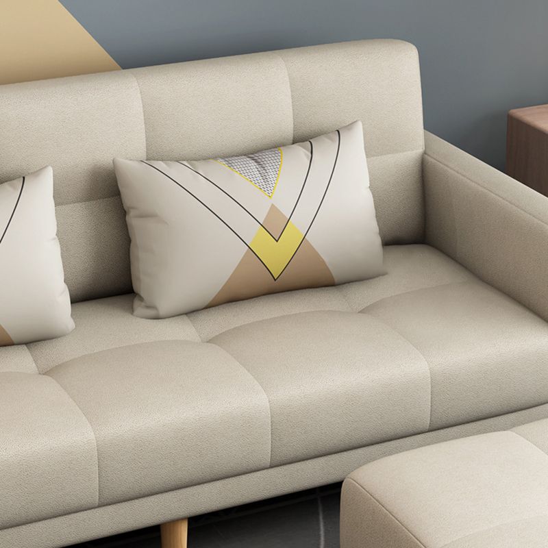 Modern Square Arm Sofa Convertible Wood Legs  Biscuit Back Sofa