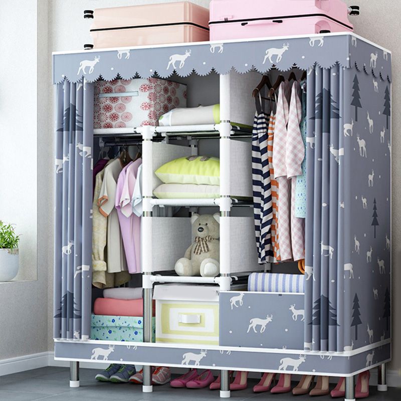 Contemporary Wardrobe Closet with Shelves Metal Wardrobe Armoire
