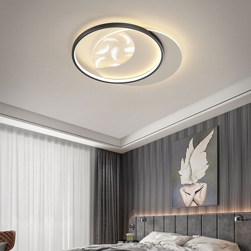Modern Creative Circular LED Ceiling Light Wrought Iron Feather Flush Mount with Acrylic Shade