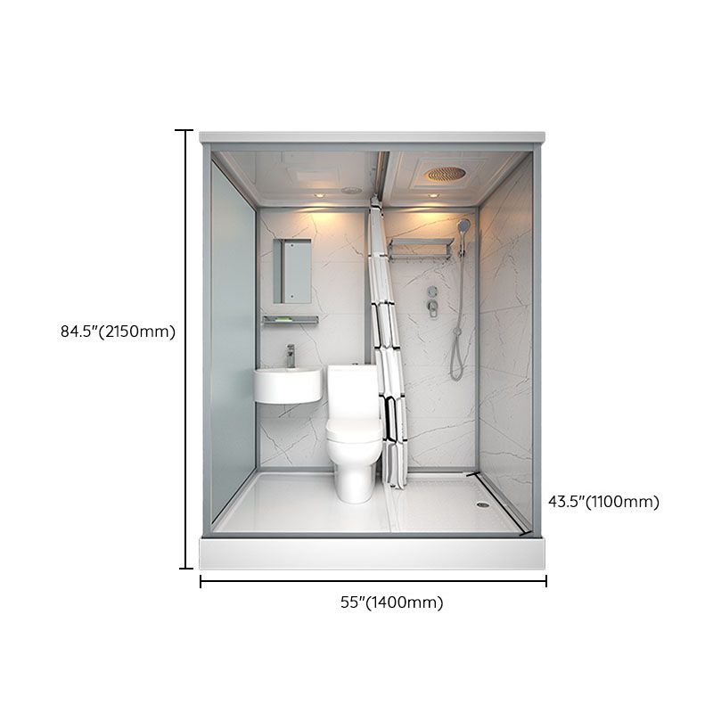 Frosted Tempered Glass Framed Shower Stall with White Base and Towel Bar