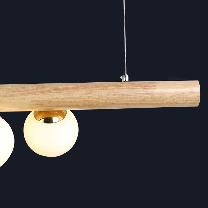 Contemporary Globe Hanging Light Wood Island Light Fixture for Dining Room