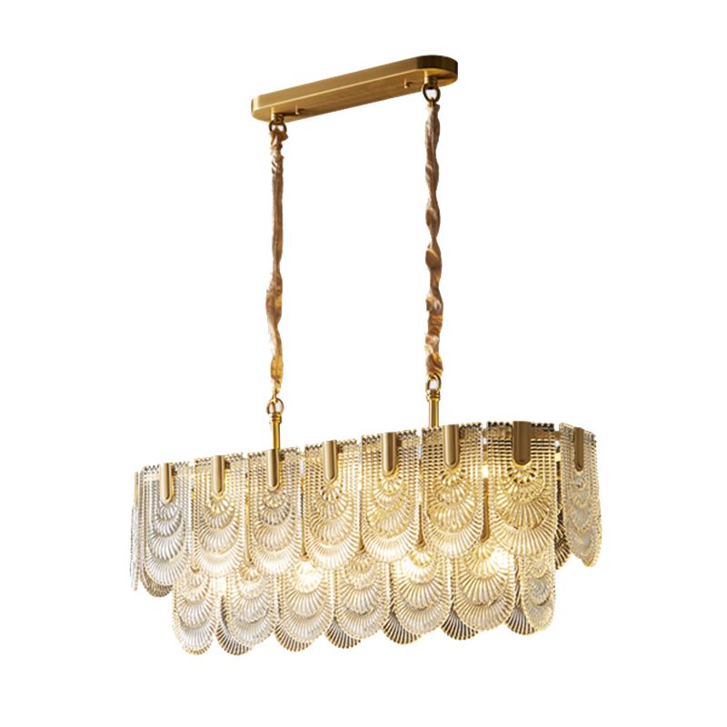 Modern Metal Pendant Light Oval Shape Island Light with Glass Shade for Living Room
