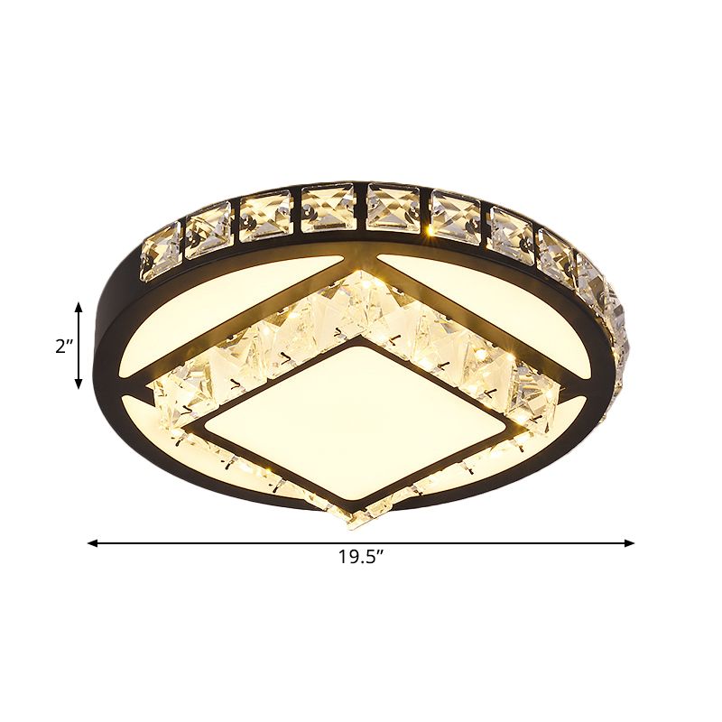 Lampada da incasso rotonda/quadrata nera con illuminazione moderna, lampada da soffitto a LED in cristallo per camera da letto