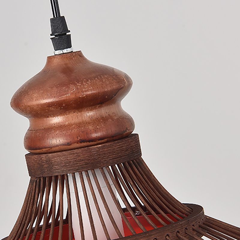 Chinese Style Bamboo Pendant Light Geometric Brown Hanging Pendant for Restaurant