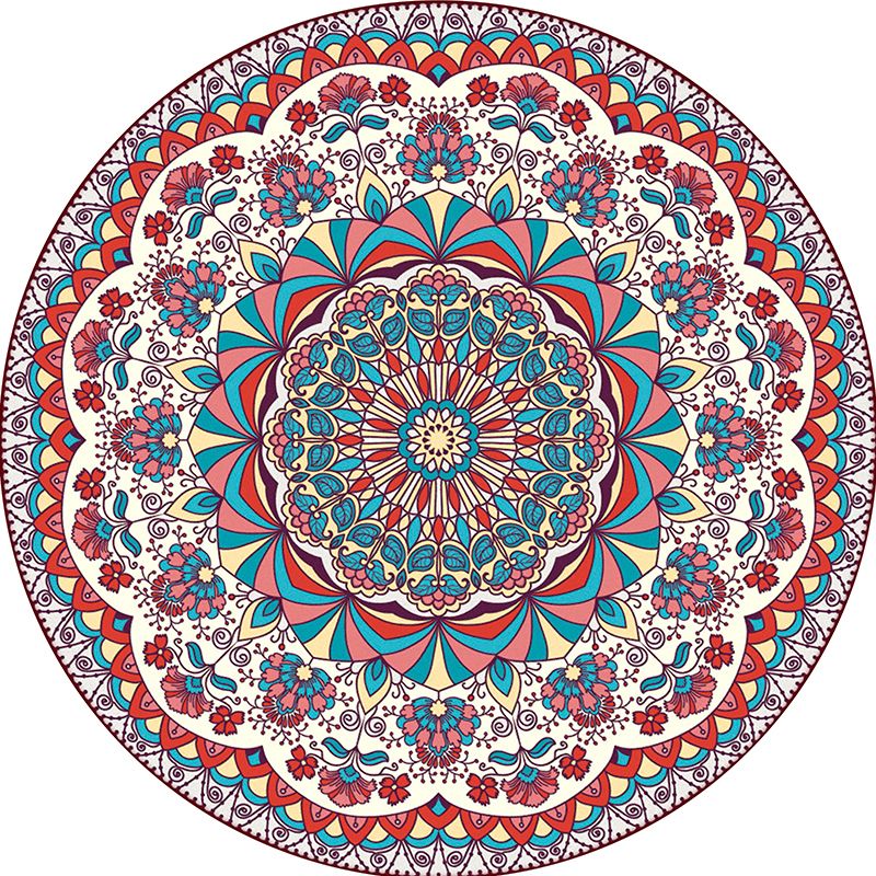Moroccan Tribal Print Rug Multi-Color Polyster Area Carpet Non-Slip Backing Washable Indoor Rug for Parlor