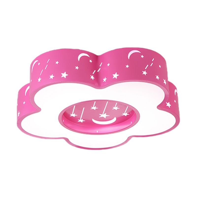 Hollow-Out Blossom Ceiling Light Creative Acrylic LED Playroom Flush Mount Lighting in Pink/Blue