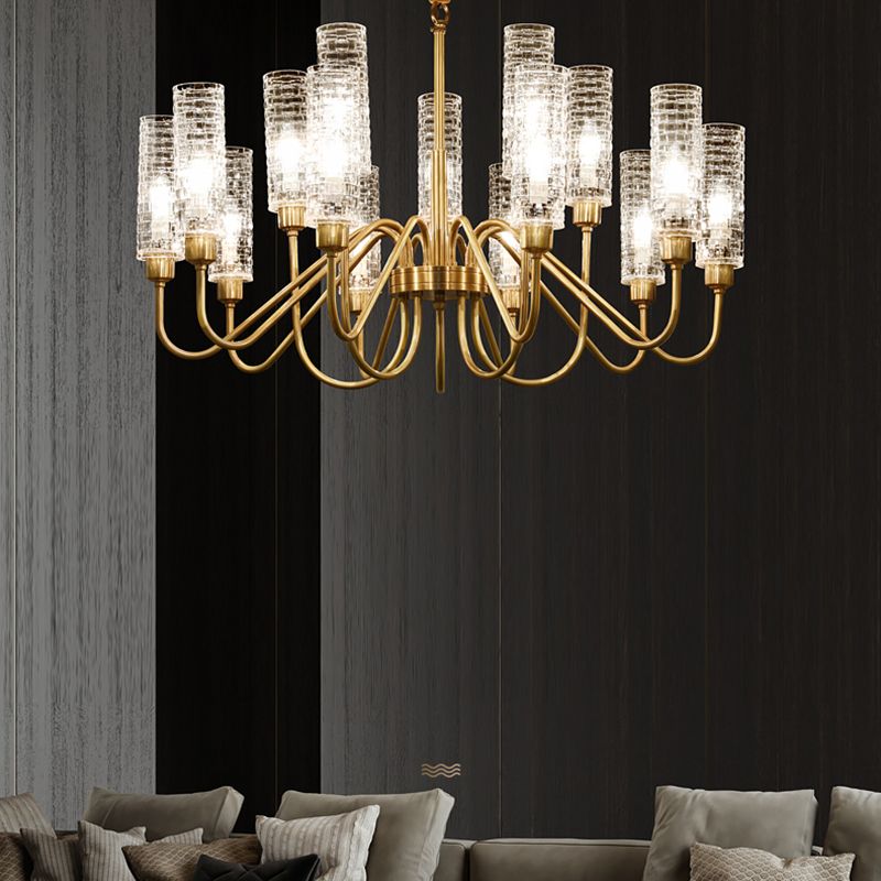 American Style Chandelier Glass Multi Light Hanging Light with Brass for Bedroom
