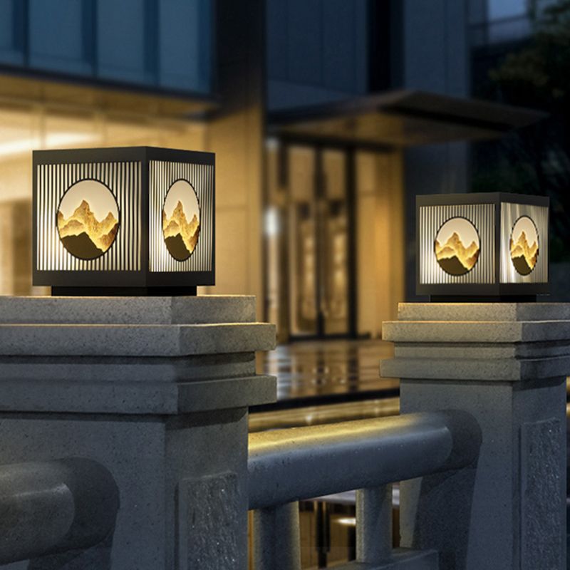 Metal Square Shape Outdoor Lights Modern Style 1-Light Solar Pillar Lamp