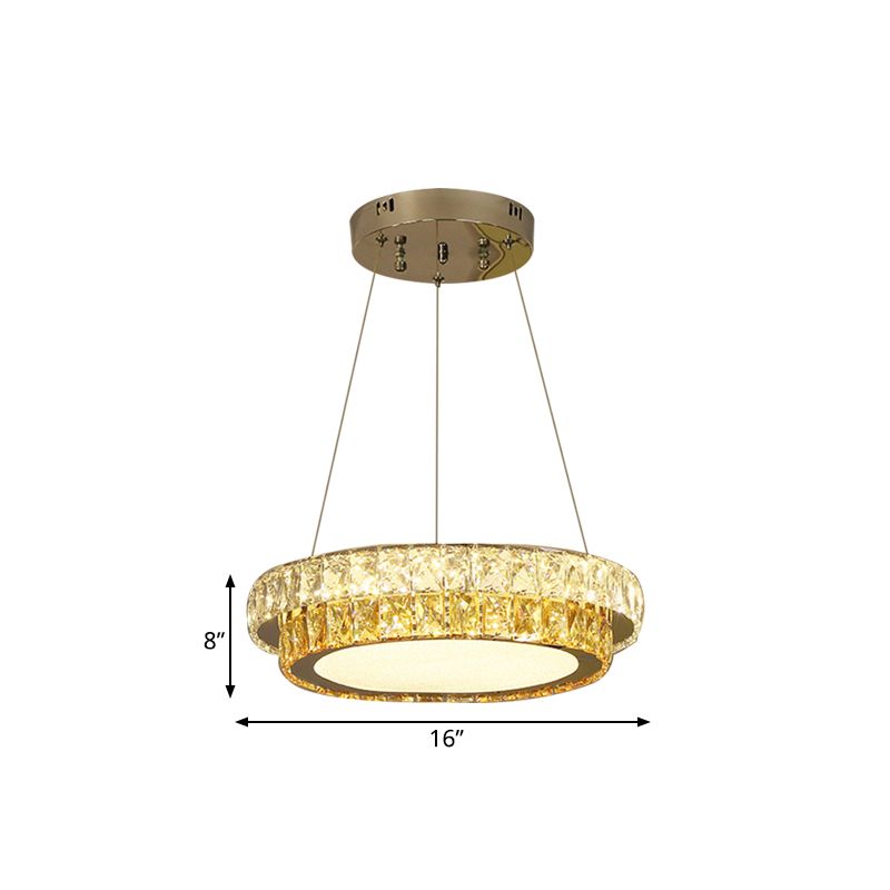 2-stufige runde LED Hanging Lampe Moderne Goldkristall eingebetteter Kronleuchter für Esszimmer, 16 "/23,5" /31,5 "Dia