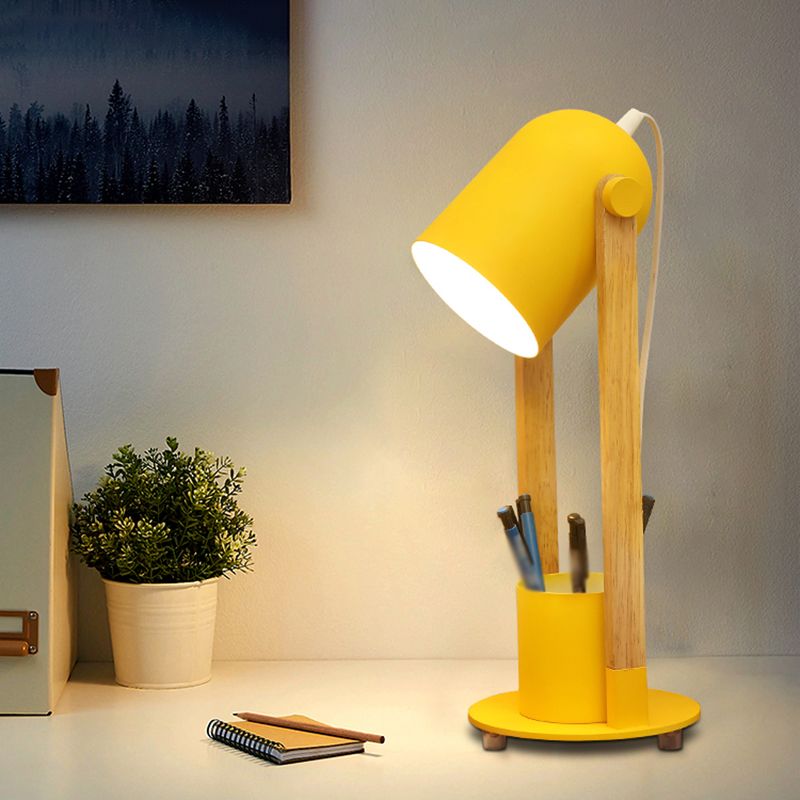 Einstellbare Kuppeltisch-Leuchte-Makkaron-Metall-1-Licht-Holzstudienlampe mit Stifthalter
