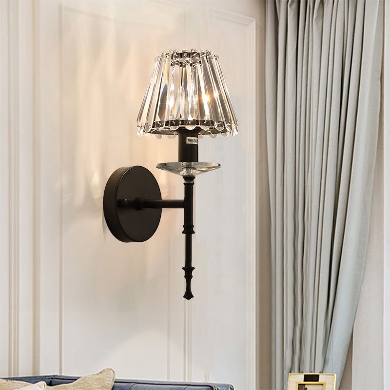 Conical Wall Lighting Fixture Modern Stylish Clear Crystal 1 Light Gold Finish Wall Light for Living Room