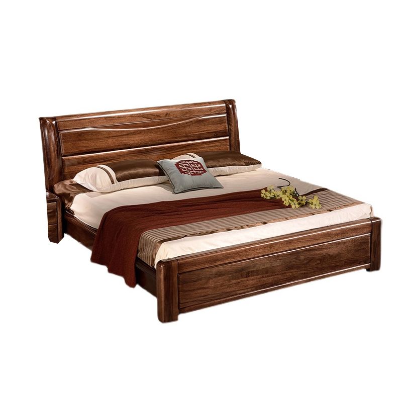 Solid Wood Walnut Standard Bed Lift Up Storage Bed Frame with Headboard