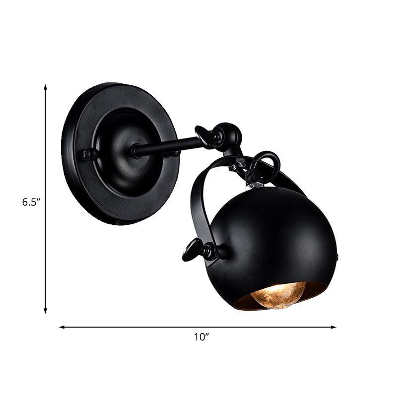 Lámpara de pared de pared de hierro negro de 1 bulbo rotativo de 1 bulb