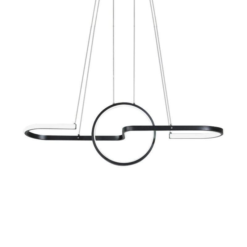 Salle à manger géométrique îlot léger en métal LED moderniste lampe suspendue en noir / or, lumière chaude / blanche