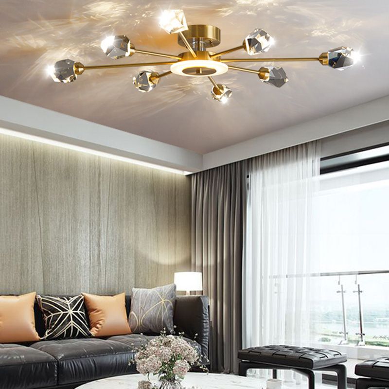 Contemporary Tapered Flush Light Fixture Crystal Flush Mount Ceiling Fixture in Gold