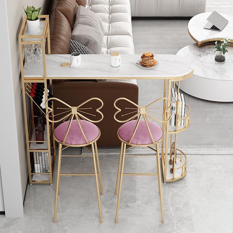 Modern Indoor Stone Cocktail Bar Table Wine Rack Double Pedestal Bistro Bar Table