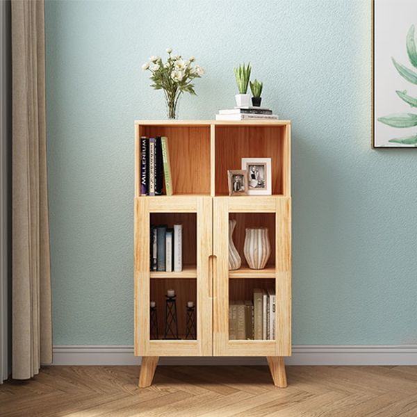 Pine Wood Glass Paned Accent Cabinet 47.6" Tall Natural Storage Chest