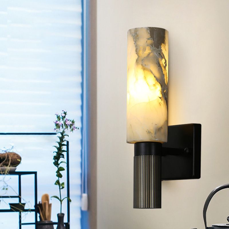 Nordic Metal Wall Light Cylinder 15" High Wall Sconce with Mica for Living Room