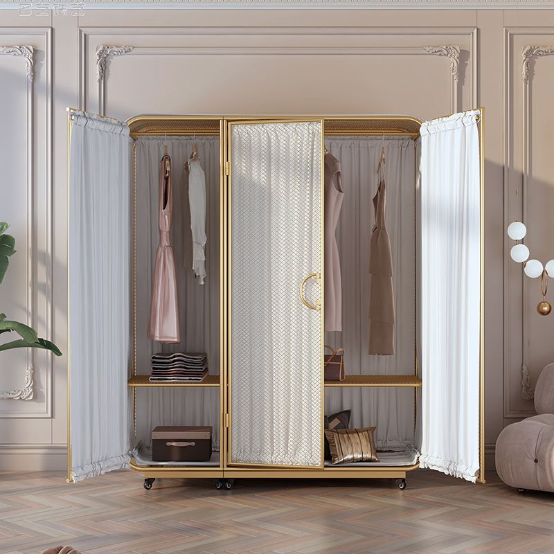 Modern Wardrobe Cabinet Metal Clothes Rail Wardrobe Armoire with Shelves