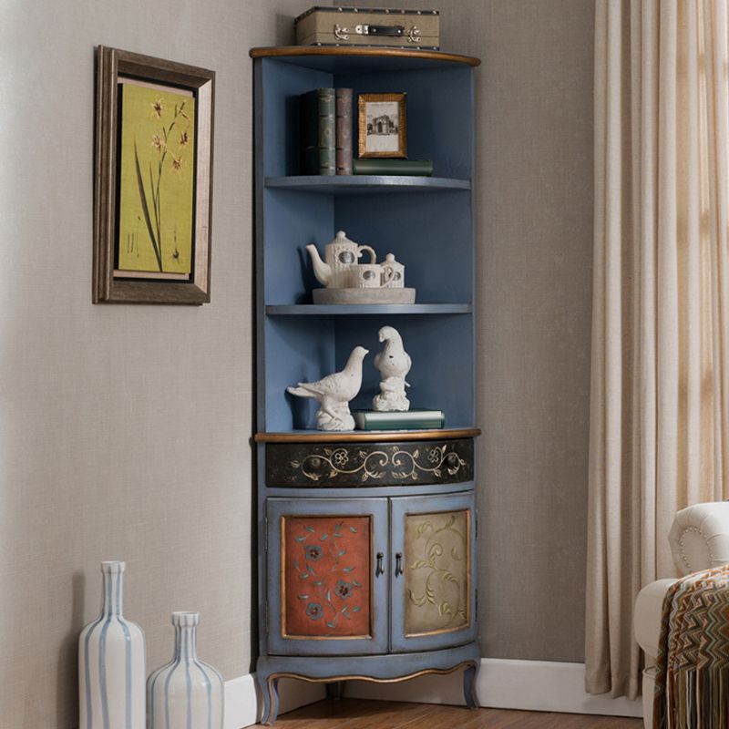 Mid-century Modern 1- Door Wooden Cabinet Rectangle Corner Cabinet with Drawer