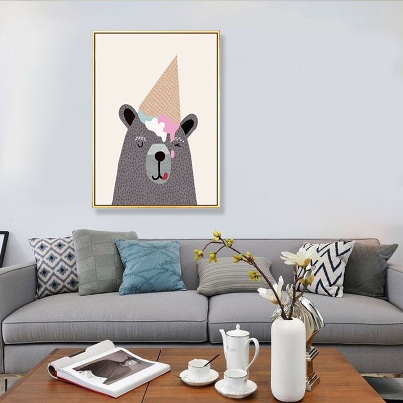 Kids Illustration Bear Canvas Print Soft Color Nursery Wall Art, Multiple Size Options