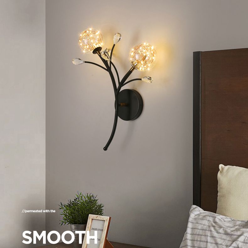 Apliques de pared de pared de doble flores de estilo creativo de metal 2 luces de metal 2 luces