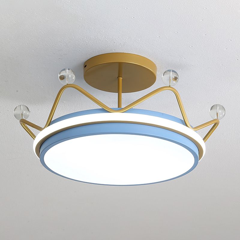 Crown Shape LED Ceiling Lamp Kids Style Iron 2 Lights Flush Mount for Bedroom