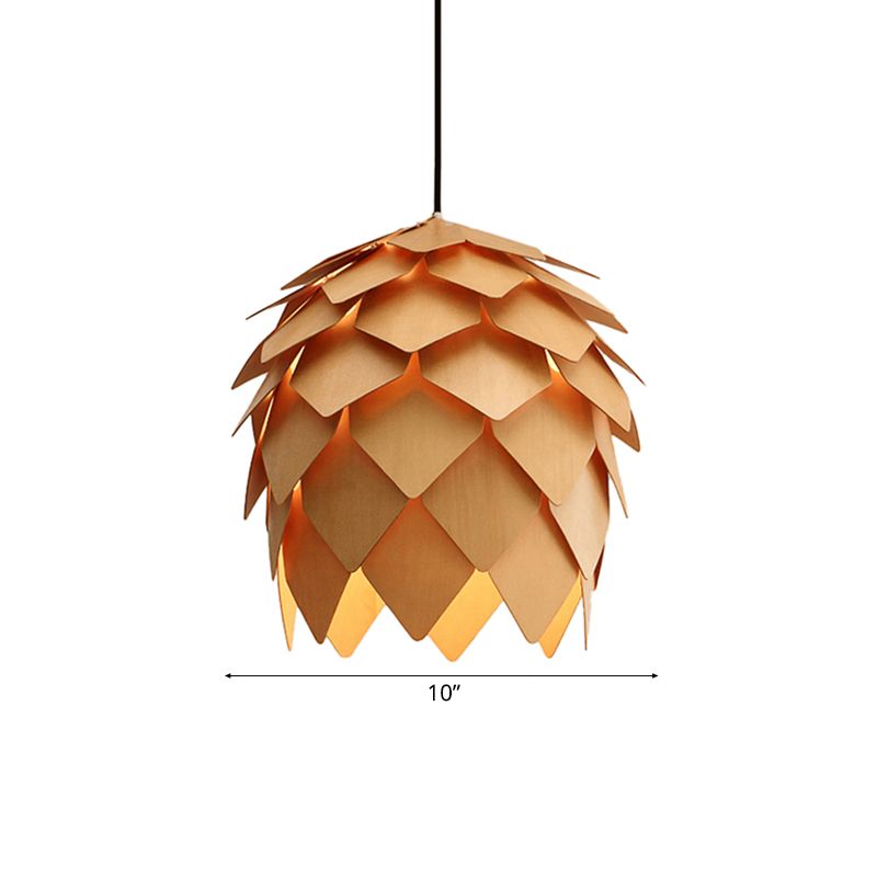 10"/12" W Pinecone Pendant Lighting Lodge Style Wood 1 Light Dining Room Adjustable Ceiling Light Fixture in Beige