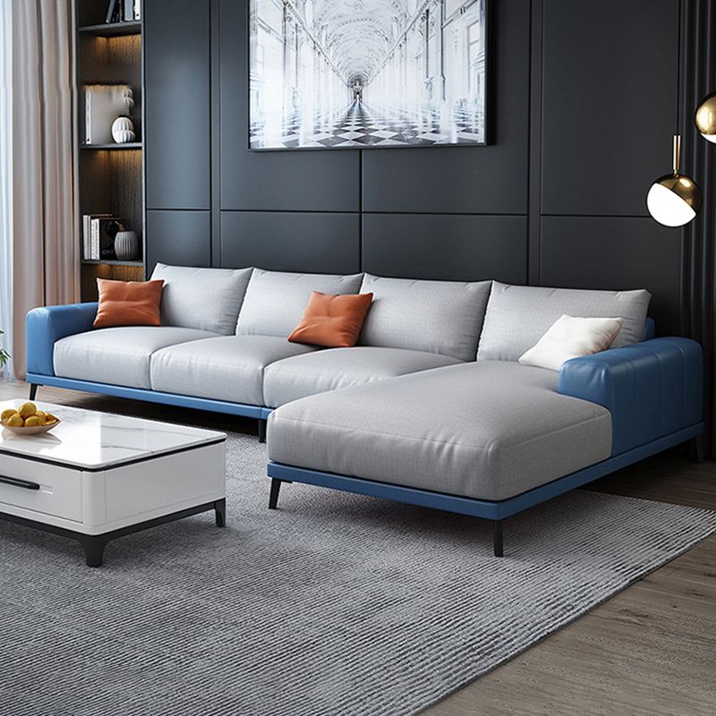 Square Arm Loose Back Sectional with Chaise Faux Leather 4-seater Sectional