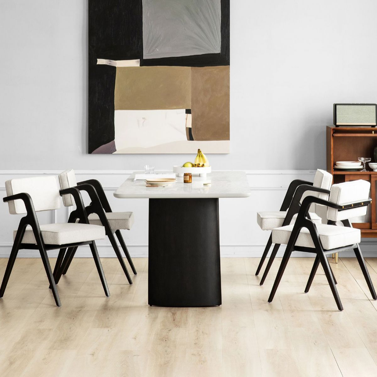 Contemporary White Retractable Wooden Dining Table with Double Pedestal