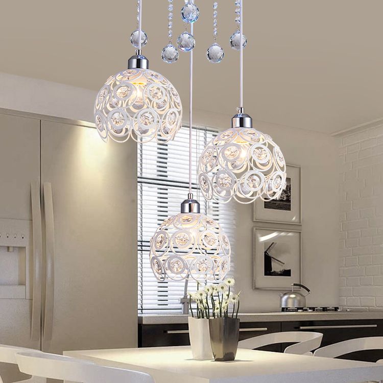 Lampe à chute de salle à manger à 3 têtes de lumière multi-pendentif moderne avec une teinte cristalline mondiale