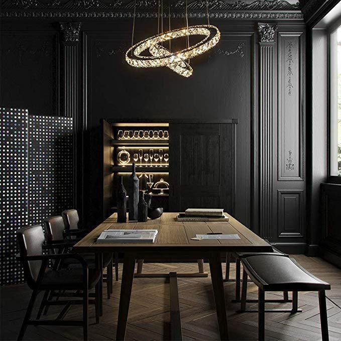 Faceted Crystal Circle LED Pendant Lighting Simplicity Stainless Steel Chandelier for Dining Room