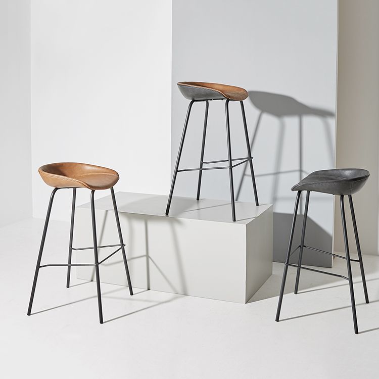 Contemporary Matte Finish Leather Barstool Low Back Home Stool