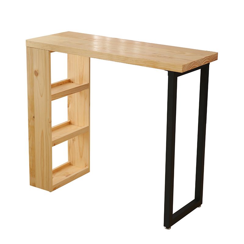 Industrial Pine Wood Bar Dining Table Rectangle Indoor Bistro Table with Shelf