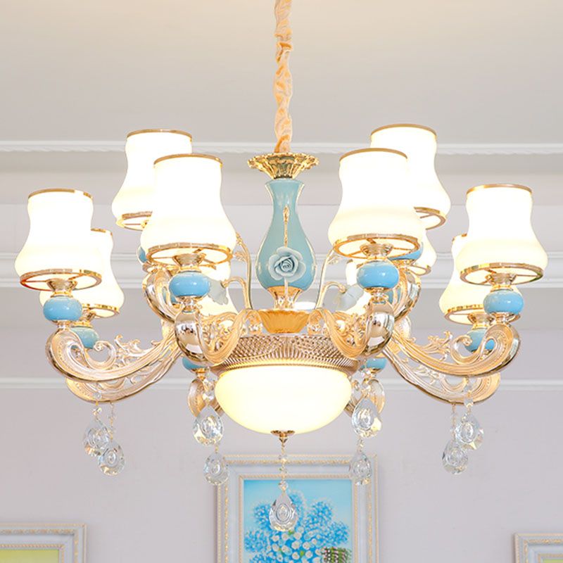 Araña colgante cónica ópalo modernista ópalo de vidrio esmerilado kit de luz colgante con acento de cristal