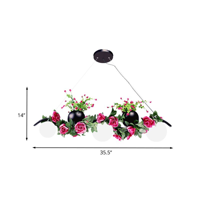 Ball Dining Room Island Lamp Industrial Opal Glass 3 Heads Black Flower Hanging Pendant Light