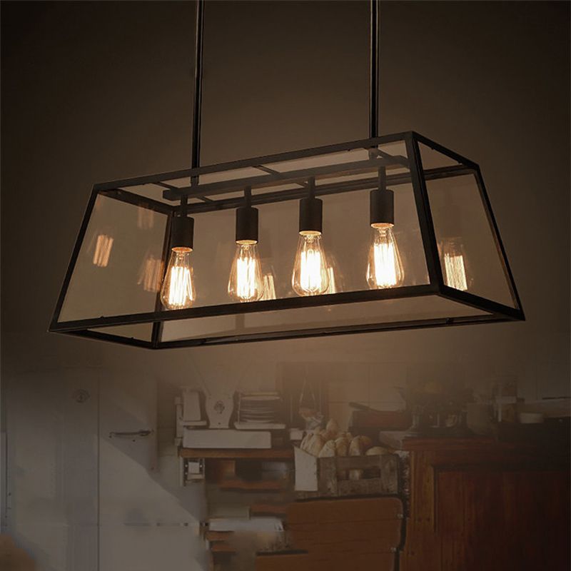 Industrial Trapezoid Island Pendant Lights Metal Multiple-Light Island Lighting