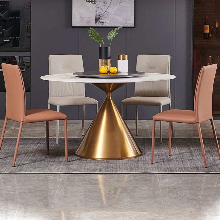 Glam Style Dining Round Table Sintered Stone Table with Turntable for Home
