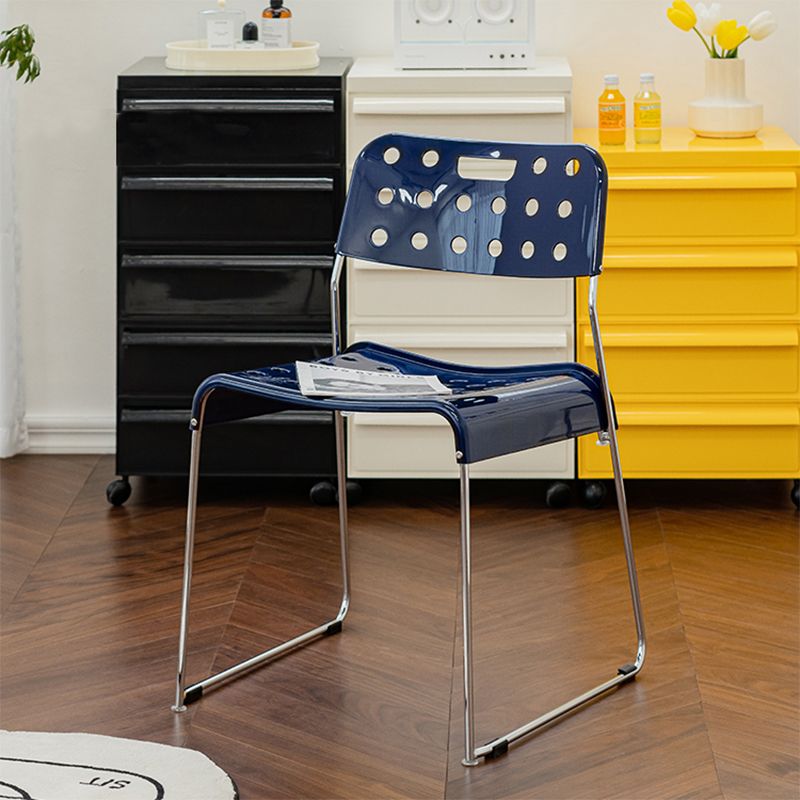 Industrial Armless Kitchen Chair Plastic Open Back Side Dining Chair with Metal Base