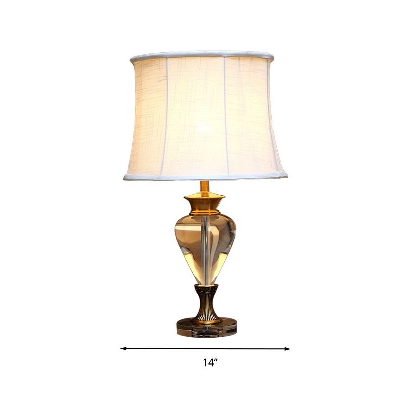 Minimalism Oval Night Lamp 1 Light Clear Crystal Nightstand Light in Beige with Fabric Shade